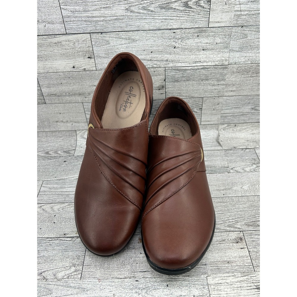 Clarks Collection Ultimate Comfort Brown Leather Ruched Loafers Women Size 8M
